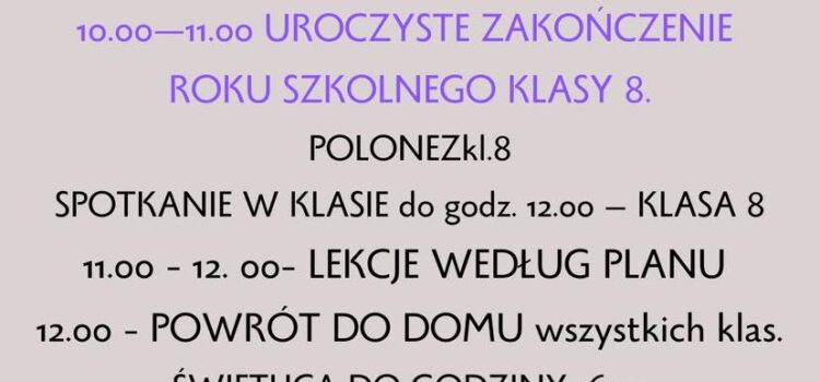 Zakończenie roku szkolnego klasa VIII